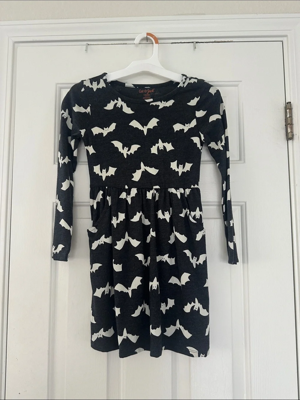 Cat & Jack Black Dress with White Bat Print - Long Sleeve